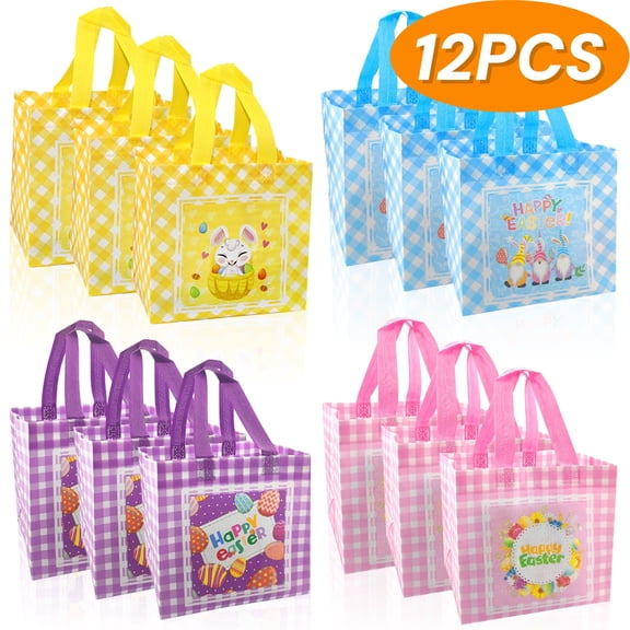 Easter Gift Bags with Handle Easter Party Supplies Reusable Tote Bags Easter Decoration for Holiday Spring 12 Pcs 8.27 × 5.9 × 7.87 in