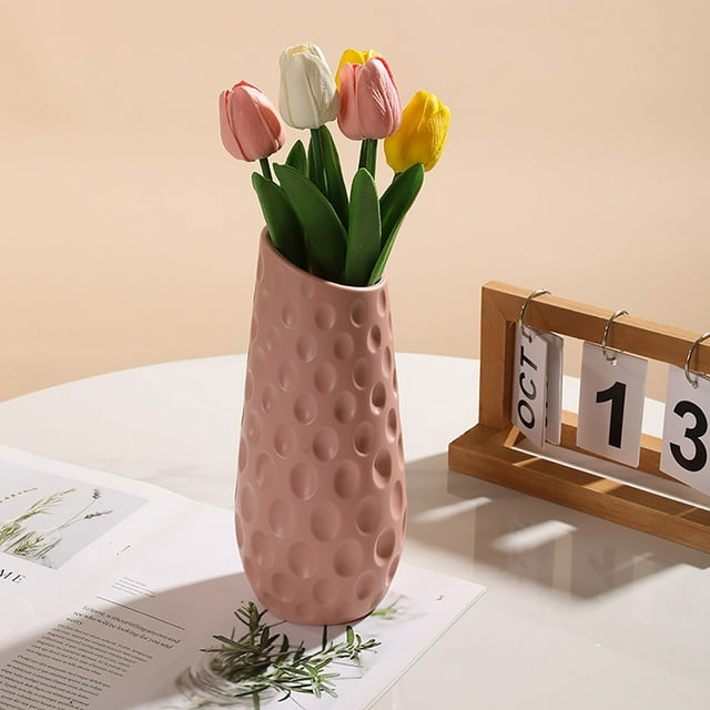 Jarrón de cerámica rosa para flores, centro de mesa de 23 cm, decoración de escritorio para el hogar, jarrón moderno estilo bohemio para regalo de boda o inauguración de la casa.