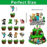 Minecraft 13 Pcs Pixel Miner Cake Toppers for Kids Minecraft Party Cake Toppers Birthday Party Supplies Decorations for Boys Girls
