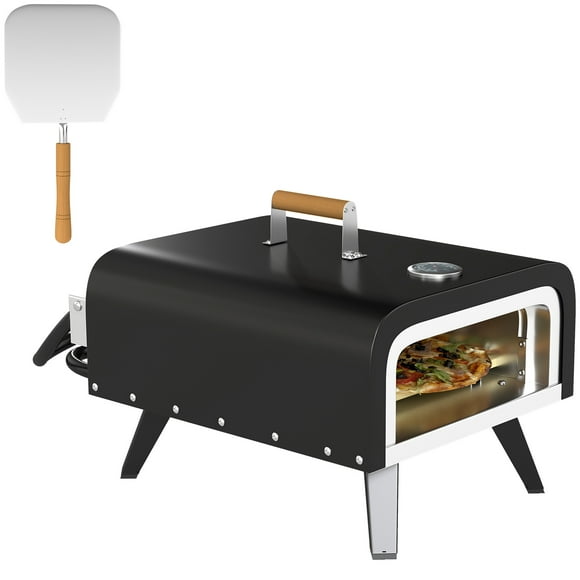Outsunny Outdoor Tabletop Gas Pizza Oven with 12" Pizza Stone & Peel, Black
