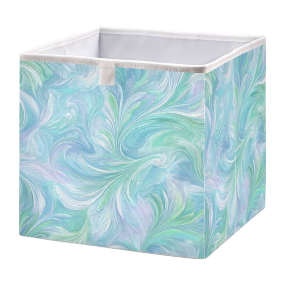 Foldable Open Top Cube Storage Basket Fabric Organizer for Clothes Toys Books 11x11x11 Inch Aqua Swirl Feather Design