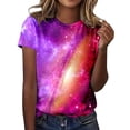 thumbnail image 2 of HLKJKLS T Shirts For Women Starry Galaxy Glitter Print Crew Neck Short Sleeve Carnival Casual Graphic Top Orange S-3Xl, 2 of 4