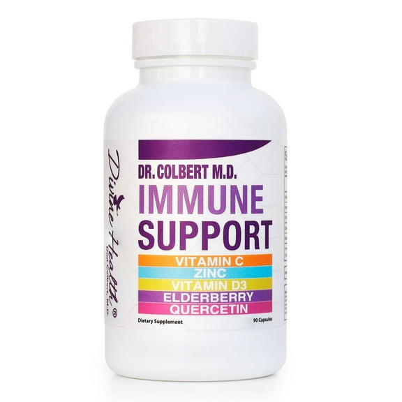 Dr. Colbert MD Immune Support | by Divine Health | Vitamin D3 | Zinc | Quercetin | Vitamin C | Elderberry | 90 Capsules