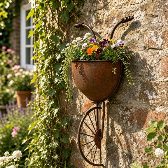 Vintage Bicycle Wall Planter Iron Hanging Flower Pot Garden Decor