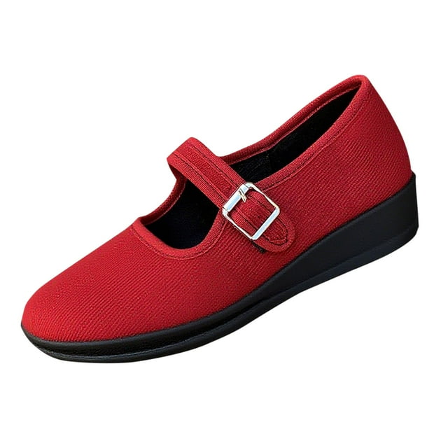 Chaussures à Talon Bas à la Mode pour Femmes avec Boucle Ajourée et Tige en Tissu, Talon Compensé pour un Style Chic