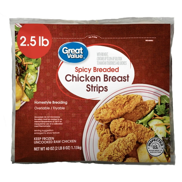 Great Value Spicy Breaded Chicken Breast Strips, Frozen, 40 ounces