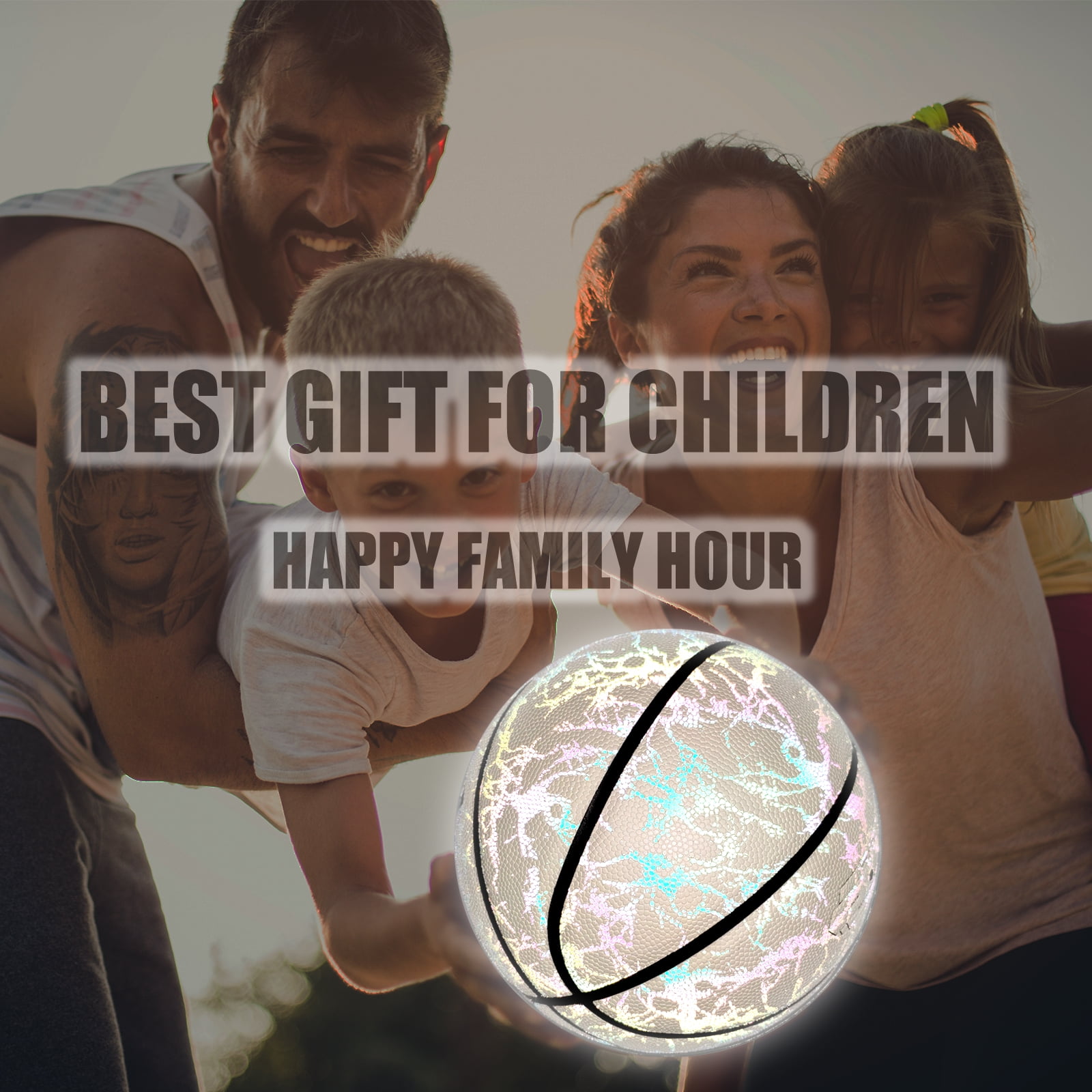 Holographic Basketball Official Size 7- Extra Pump and Net - Glow in The Dark Ball - Reflective Glowing PU Leather-Indoor and Outdoor Training Ball-Perfect Gifts for Men,Women,Teen Kids,Boys & Girls