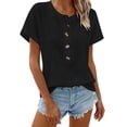 thumbnail image 3 of Babcutegg Summer Shirts for Women Crew Neck Lightweight with Button Womens Tops Black Size 5XL, 3 of 8
