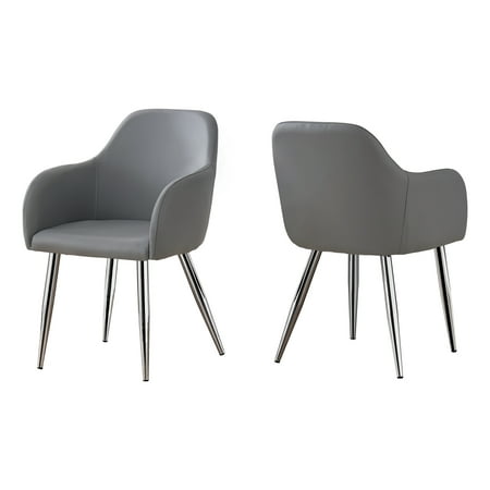 Set of 2 Slate Gray Modern Style Leather-Look Dining Chair with Armrest