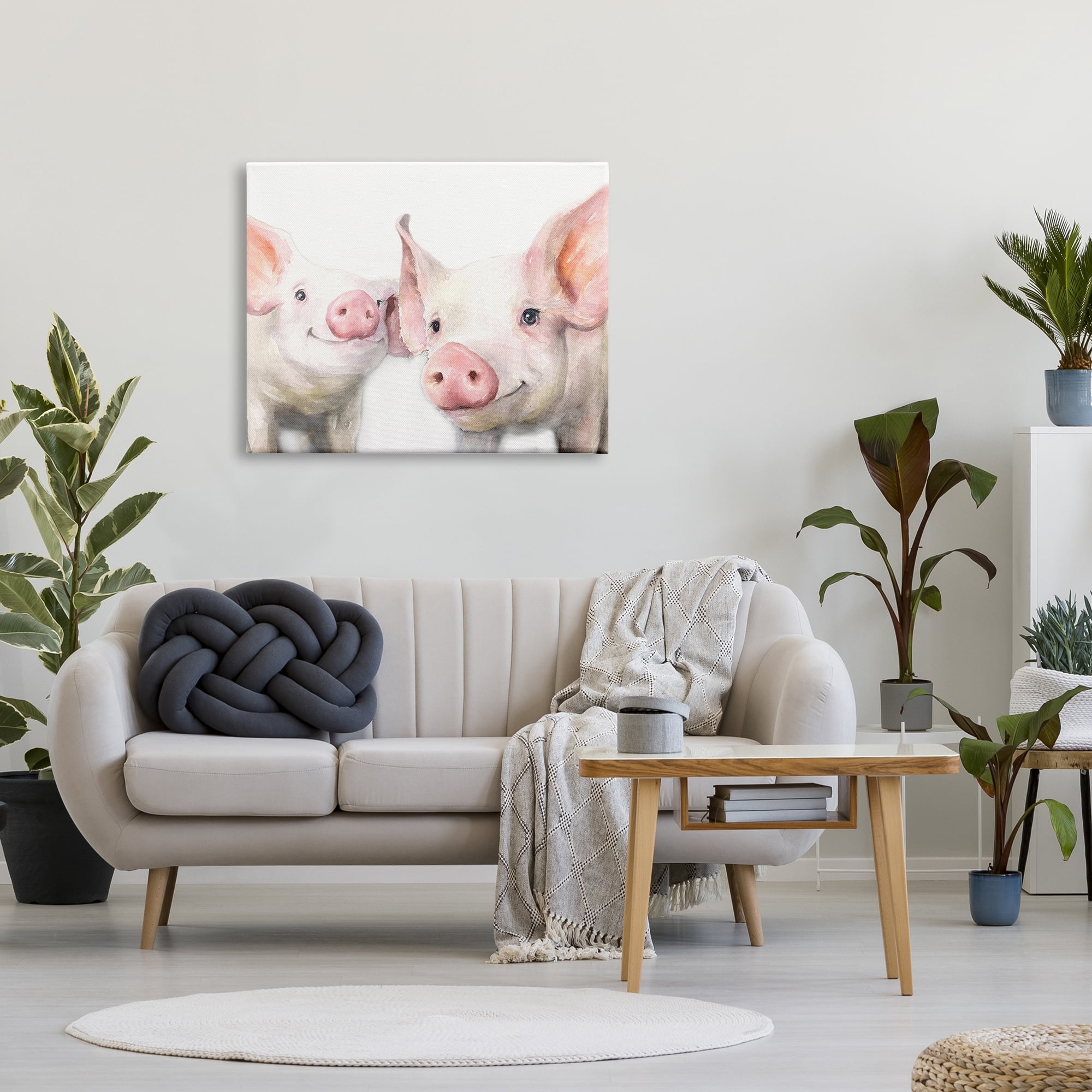 Stupell Industries Pair Pigs Pink Snout Cute Farm Animals Painting Gallery Wrapped Canvas Print Wall Art, Design by George Dyachenko