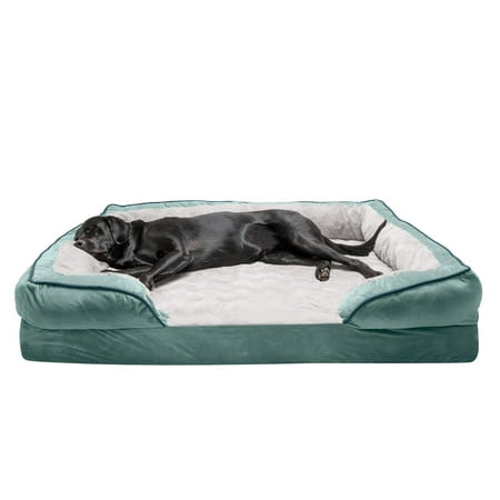 UPC: 0842229120028 | FurHaven Pet Products Velvet Waves Perfect Comfort Cooling Gel Memory Foam Sofa-Style Pet Bed for Dogs & Cats – Celadon Green Jumbo Plus
