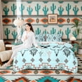 thumbnail image 4 of Erosebridal Light Blue Aztec Bedding Comforter Set, Farmhouse Dreamcatcher Cow Skull Print King Bedding Sets, Reversible 7-Piece, 4 of 6