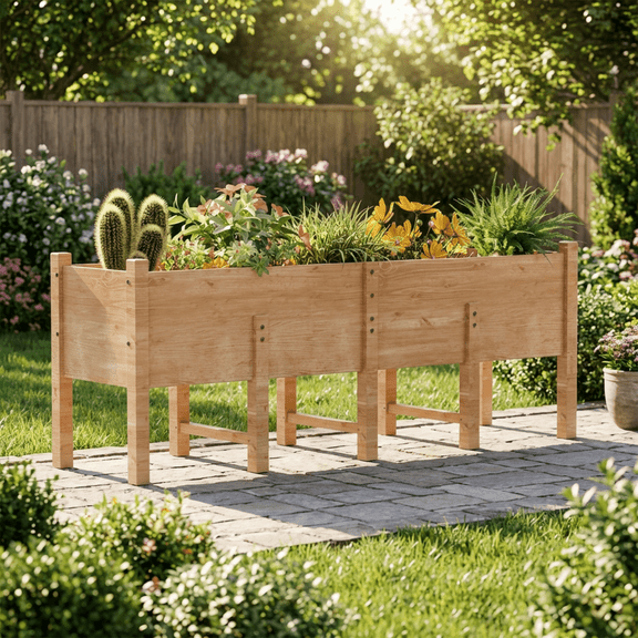 TABU 86" Raised Garden Bed, Wood Elevated Planter Box with Drainage Holes&Legs, Outdsoor Planter Box for Vegetables,Flower&Herb