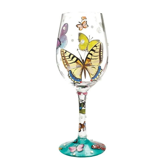 Enesco Designs by Lolita 15 oz Butterflies Hand Painted Wine Glass 8.8in