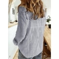 thumbnail image 3 of Inevnen Womens V Neck Button Down Linen Shirts Long Sleeve Blouses Roll Up Casual Work Plain Solid Tops, 3 of 6