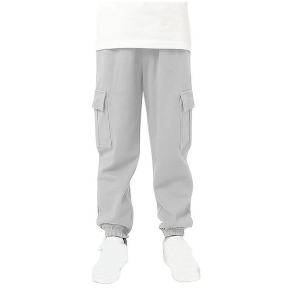 Atogsazn Boys Cotton Jogger Sweatpants Children's Cargo Pants Elastic Waist Athletic Pants Solid Clothes Gray 13-14 Years
