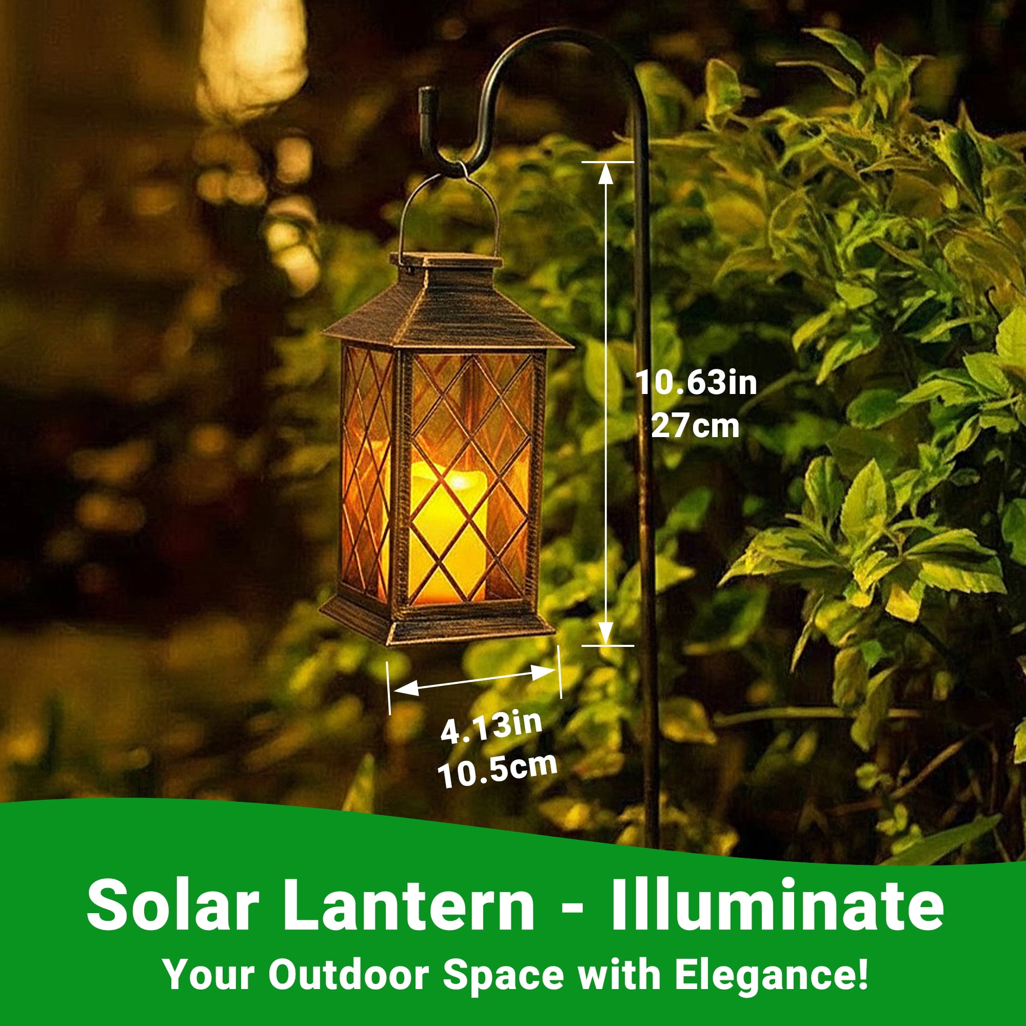 DAYBETTER Set of 2 Outdoor Solar Lantern, Hanging Solar Lights for Outside Garden Decor with Flickering Flameless LED Candle