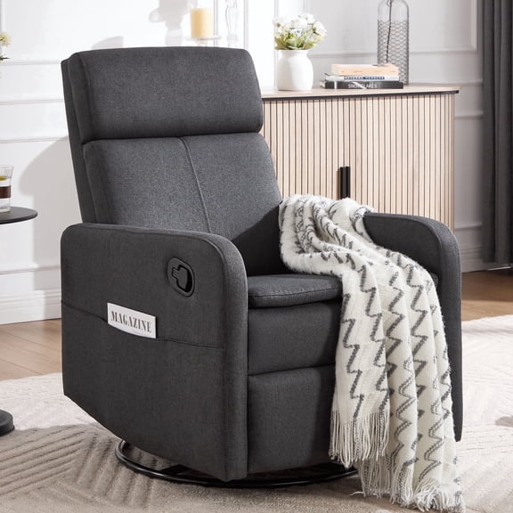 Sfxingyou Swivel Rocking Recliner Chair for Adults, Home Nursery Glider for Living Room,Fabric (Grey)
