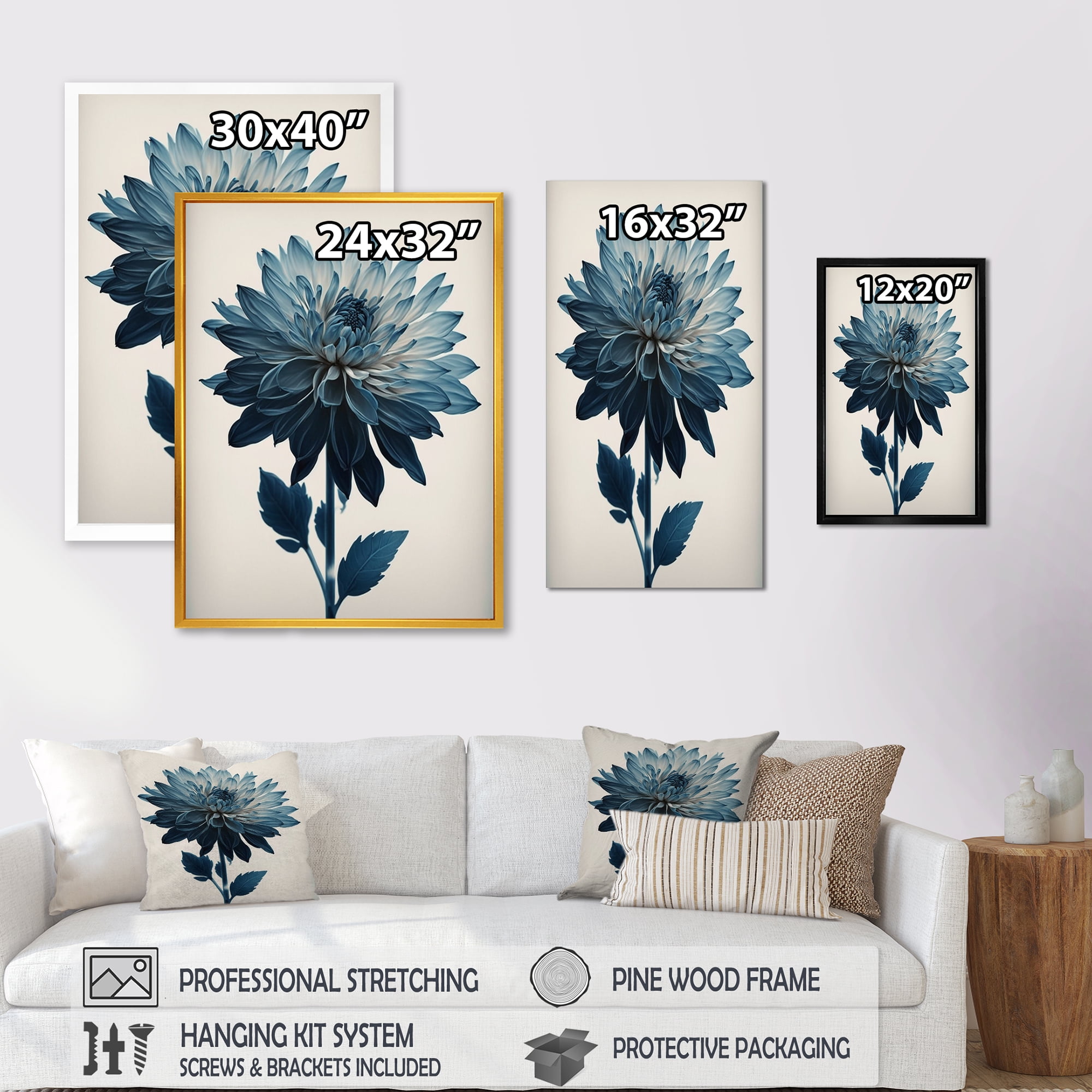 Designart Hyperrealistic Blue And White Flower I Canvas Wall Art