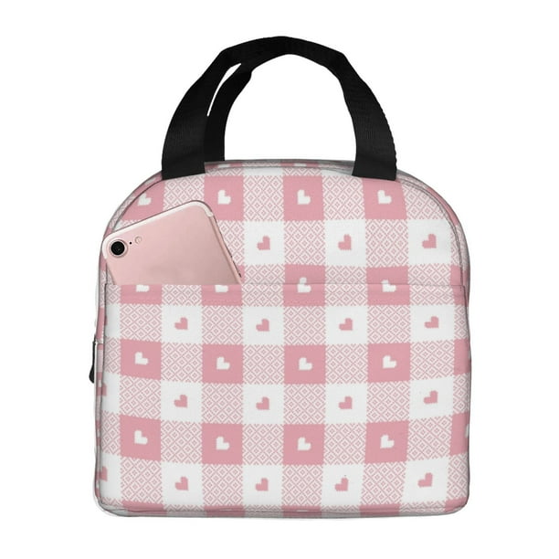Easygdp Plaid Heart Bolsa Térmica Premium - Tela Oxford Impermeable, Gran Capacidad, Bolsillo Frontal, Unisex para Trabajo, Escuela, Actividades al Aire Libre y Picnics