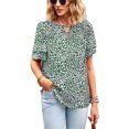 thumbnail image 1 of Blusa de manga con volantes en capas, cuello en V, estampado floral hueco, blusa ajustada informal para mujer, verano, verde oscuro, L, 1 of 8