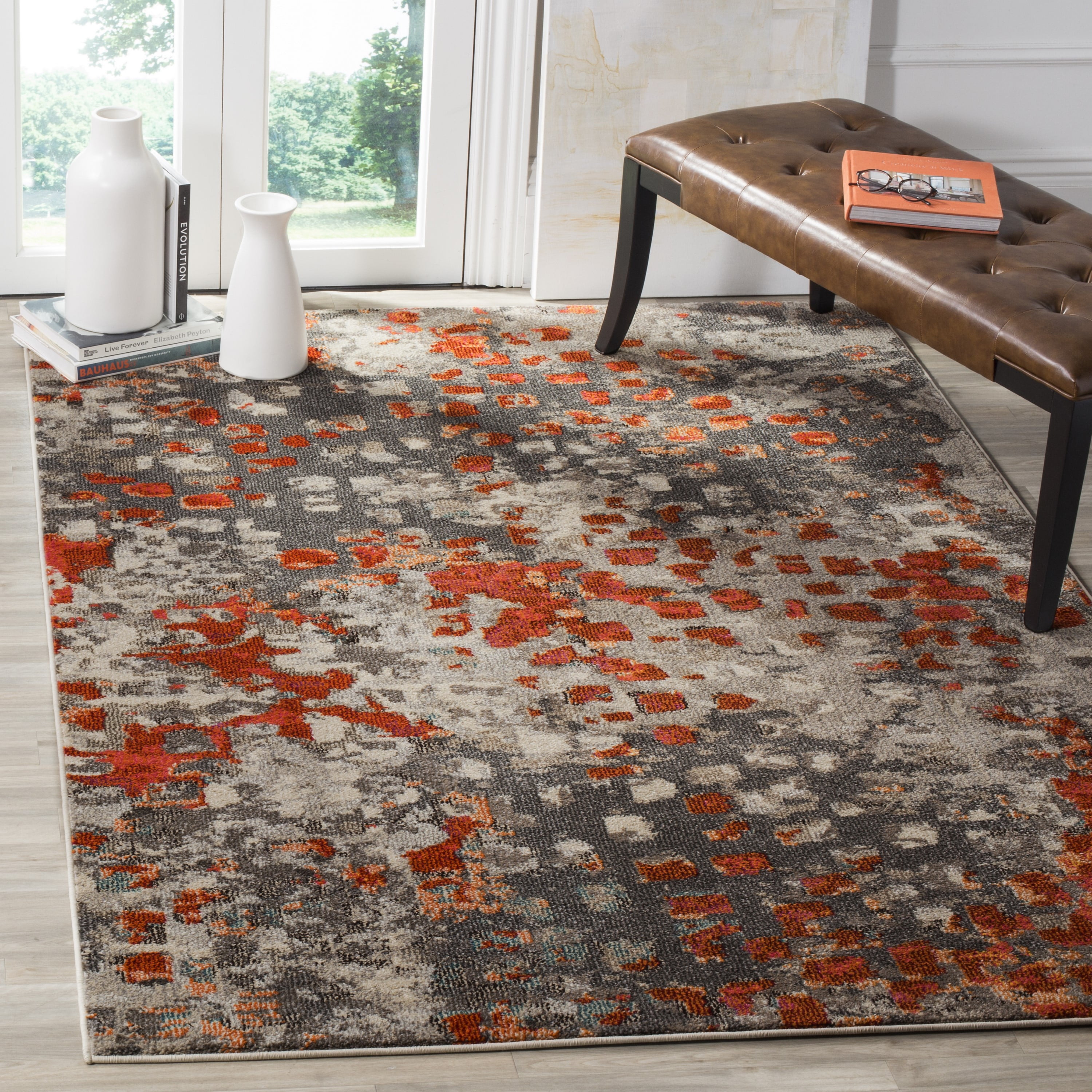 SAFAVIEH Monaco Driskoll Abstract Area Rug, Grey/Orange, 5' x 5' Square