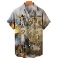 thumbnail image 3 of Camisas hawaianas con estampado 3D de Dios, Jesús, María, para hombre, camisetas casuales de manga corta con estampado 3D, camisetas de gran tamaño, ropa superior, camisas con botones para hombre, blu, 3 of 5