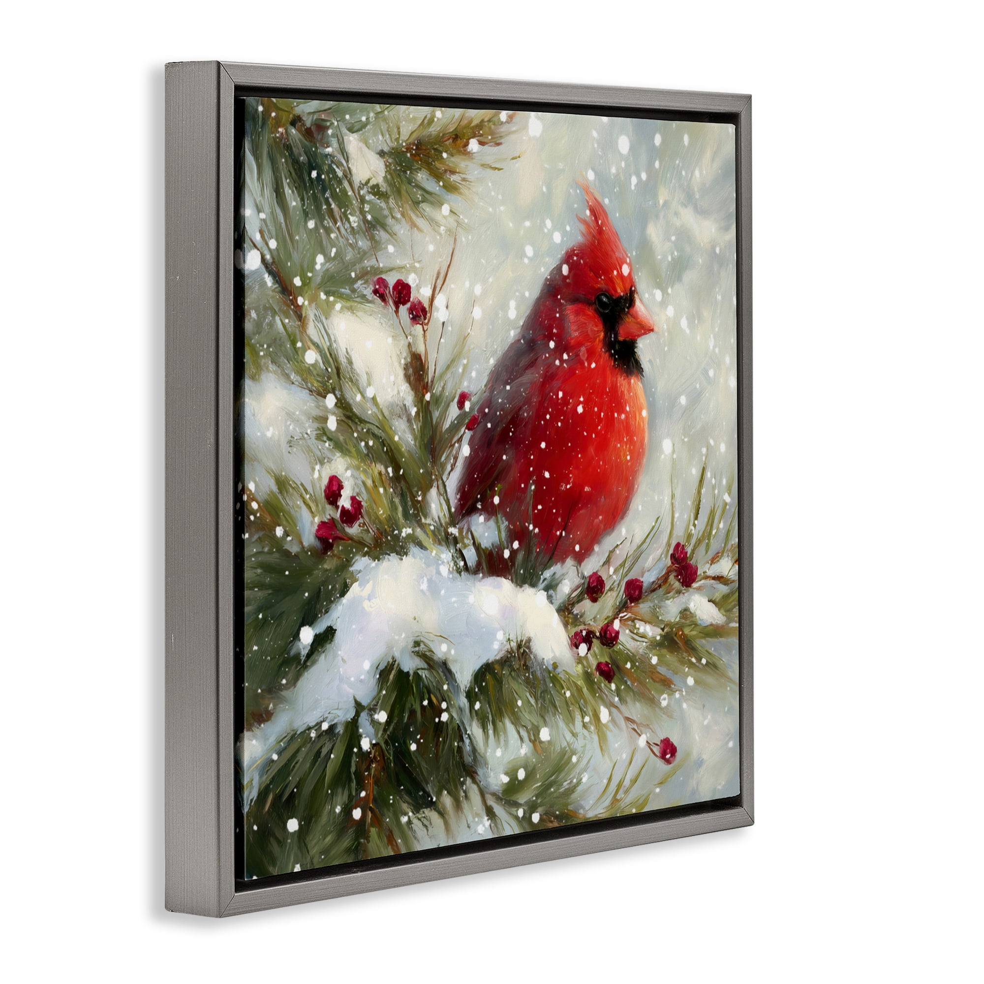 Stupell Industries Winter's Red Jewel Gray Framed Floater Canvas Wall Art, design by Tina LeCour