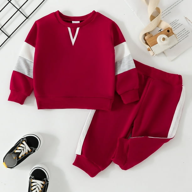 Gibobby Conjunto de pants para nino Conjunto de 2 piezas de camisetas y pantalones de manga larga para bebes y ninos pequenos Rojo 12 18 Meses Bodega Aurrera en linea