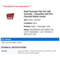 thumbnail image 2 of Right Passenger Side Tail Light Assembly - Compatible with 2016 Chevy Malibu Limited, 2 of 2