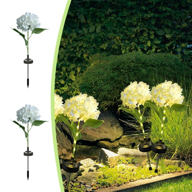 Luces solares para exteriores, decoración de patios, césped, luces ambientales decorativas, lámpara de suelo, poste iluminado con energía solar, hortensia, se enciende automáticamente al oscurecer, lá