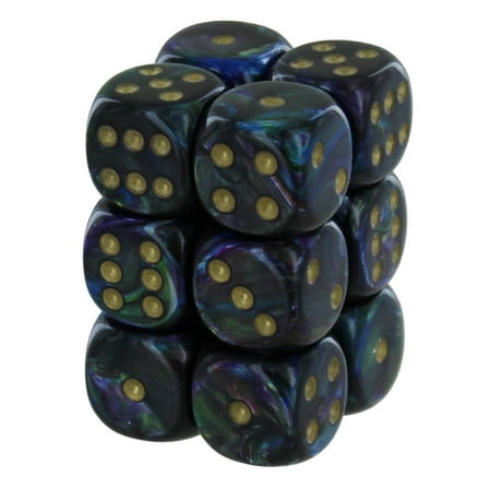 Chessex Lustrous Shadow/Gold 16mm D6 Dice Block (12)