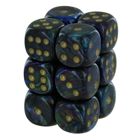 Chessex Lustrous Shadow/Gold 16mm D6 Dice Block (12)