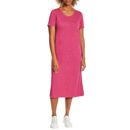 Jessica Simpson Women's Soft Jersey Side Slits T-Shirt Midi Dress-Red / M