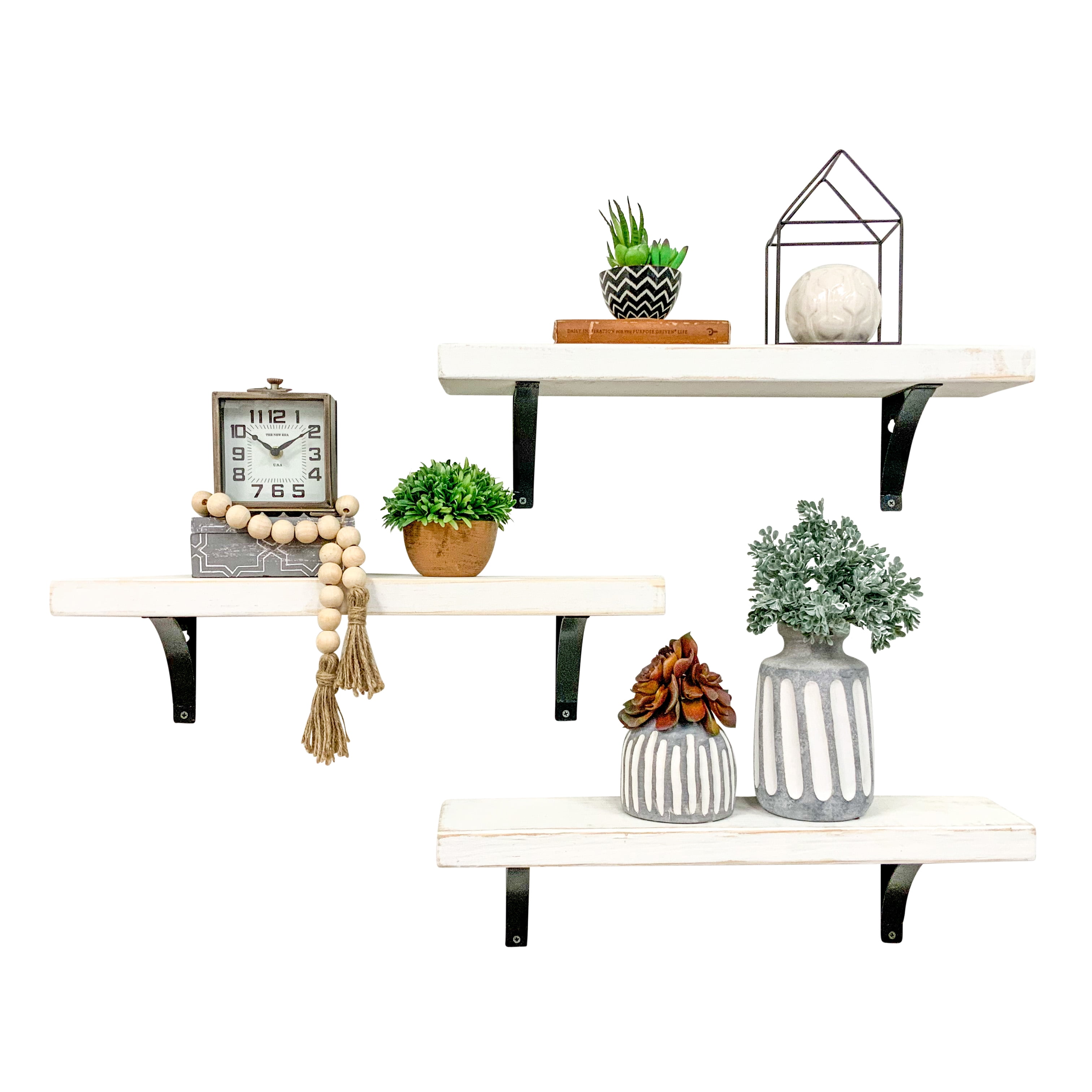 Del Hutson Designs Wood Floating Shelves, Set of 3, 5.5" x 24", White