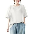 thumbnail image 3 of Fanxing White Elbow Sleeve Tshirts Loose Fitting Blouses Dressy Casual Vacation Tunic Tops, 3 of 6