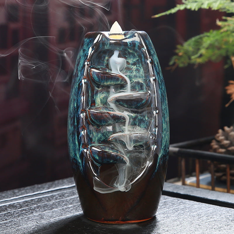 Ceramic Waterfall Backflow Smoke Cone Incense Burner Censer Holder Home Decor 