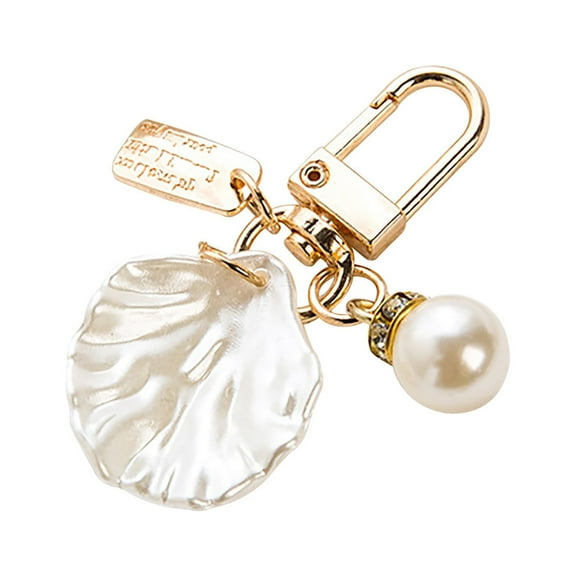 BAYAIXZ Pearl Shell Keychain Keyring Crystal Rhinestones Purse Pendant Handbag Charm (C,One Size)