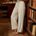 thumbnail image 7 of CHGBMOK Plus Size Wide Leg Striped Pants for Women Slit Bottom Edge Casual Trousers High Waist Drawstring Pants with Pockets, 7 of 7