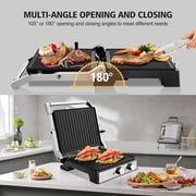 Panini Press Grill - 1600W High Power, 4-Slice Sandwich Maker with Adjustable Temp, Timer & Height, Non-Stick Plates, 180° Wide Opening, Indoor Use