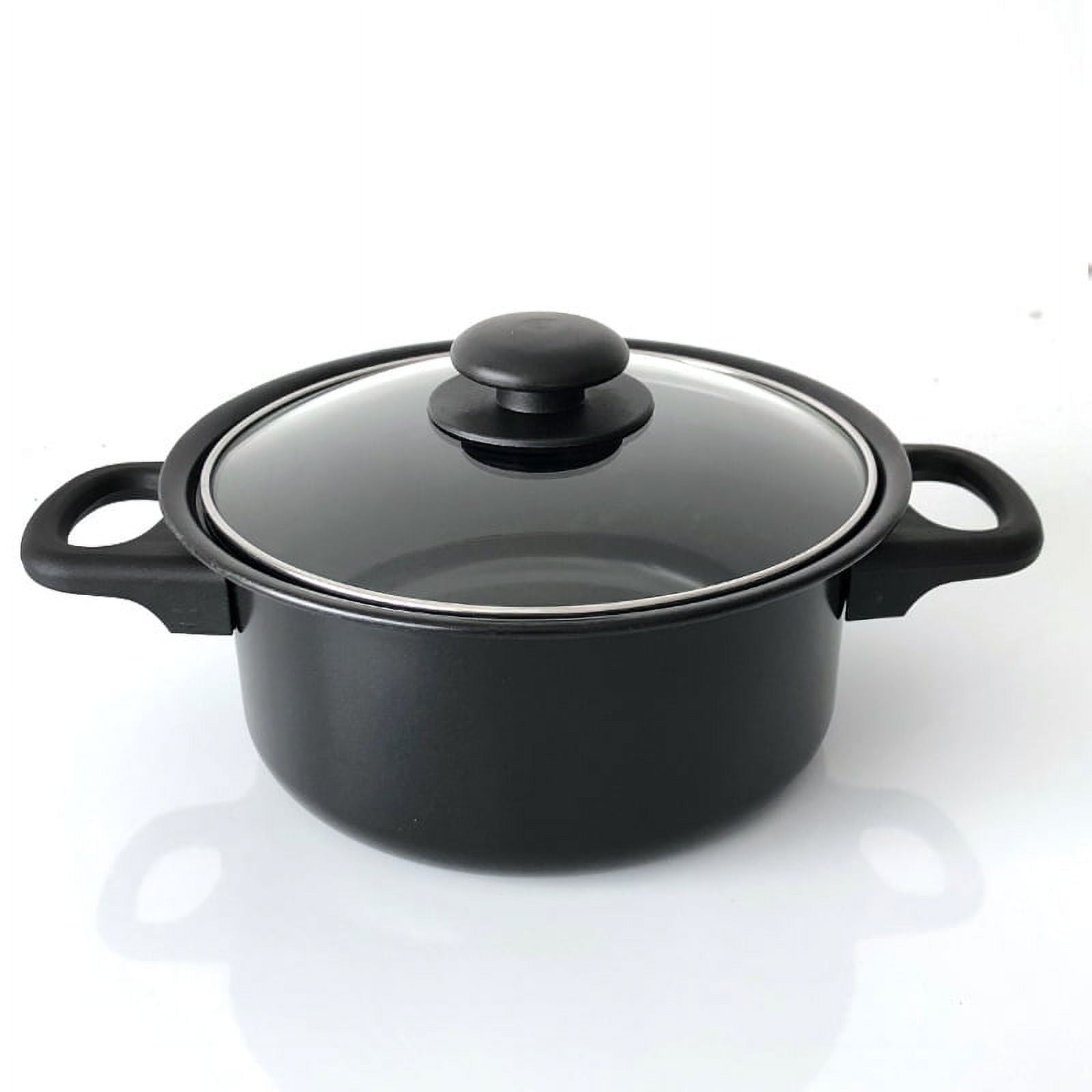 Unbranded Non-Stick Cookware Set, Small Portable Cast Iron Pots and Pans with Glass Lids and Nylon Utensils for Outdoor Cooking - 13 Piece Set, Black