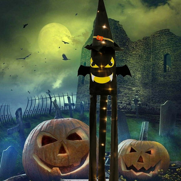 Drapeau de Manches à Vent Halloween Squelette Humain Lumineux Décoration Suspendue avec Lumières LED Jaune Chaud pour Halloween Jardin avant Pelouse