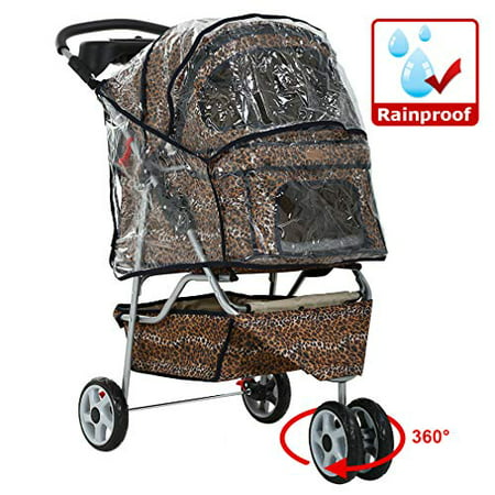 All Terrain Extra Wide Leopard Skin 3 Wheels Pet Dog Cat Stroller