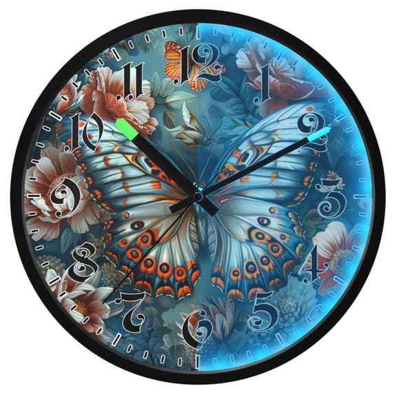 Ryvnso Magic Butterfly on Floral 12 Inch Night Light Wall Clock Luminous Silent Battery Operate Clocks