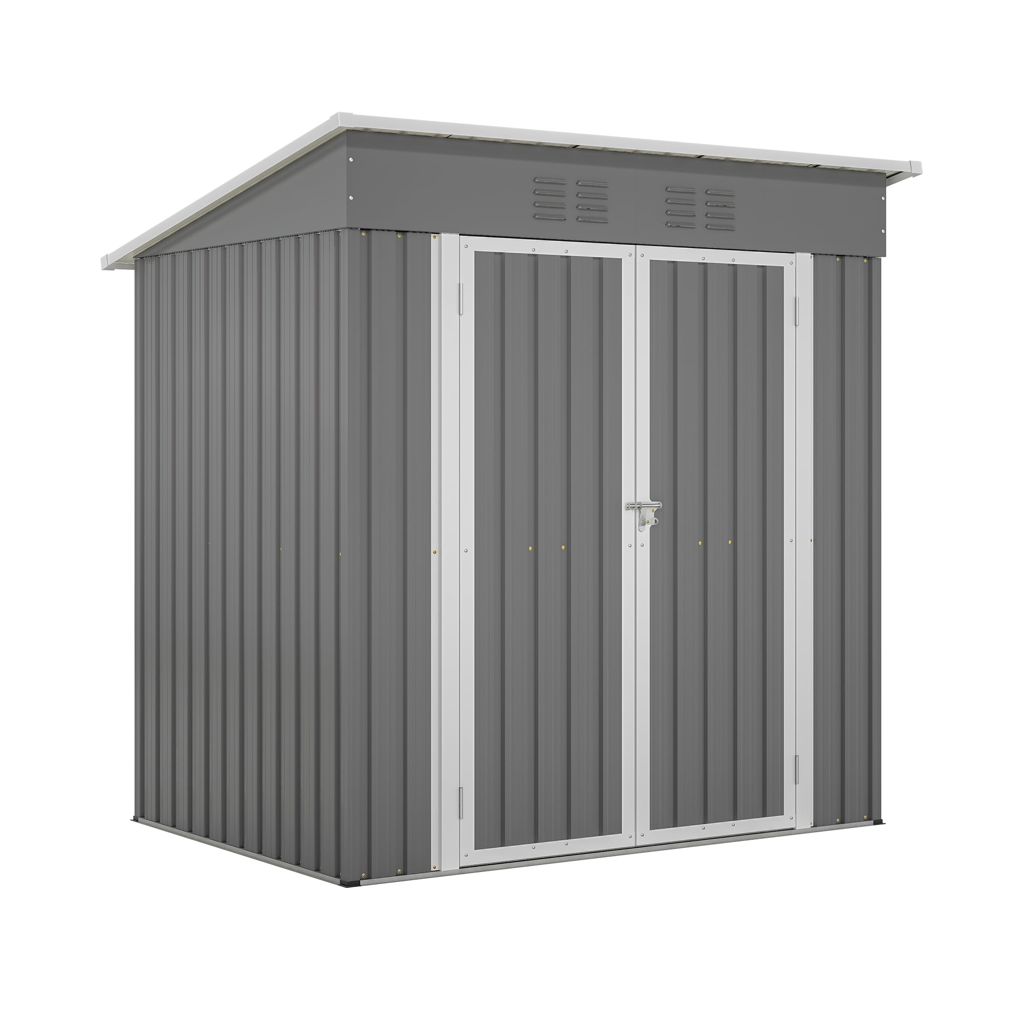 MAYEERTY 6x4FT Outdoor Metal Storage Shed with Floor Frame, Lockable Door & Reinforced Aluminum Frame, All-Weather Tool Organizer for Garden, Backyard & Lawn