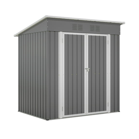Witaxima 6'x4' Outdoor Metal Storage Shed with Lockable Door, Galvanized Steel Garden Tool Shed, Gray, 72.05"L x 53.54"W x 71.65"H