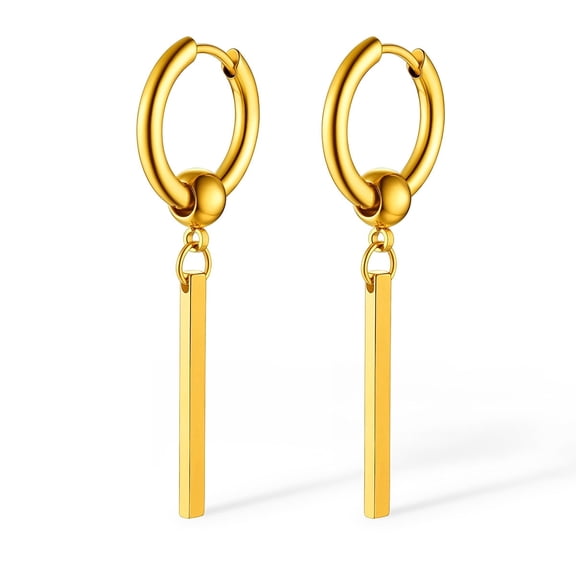Silvora 14K Gold Plated Dangle Hoop Earrings for Women Hypoallergenic Stainless Steel Long Vertical Bar Minimal Thin Drop Earrings Jewelry Gifts for Granddaughter Sister Christmas