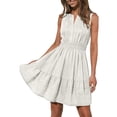 thumbnail image 4 of QUNYINEY Summer Dresses for Women Midi Short Sleeve A Line White A Line Dress V Neck Casual Flowy Loose Fit Elastic Waist Dresses, 4 of 9