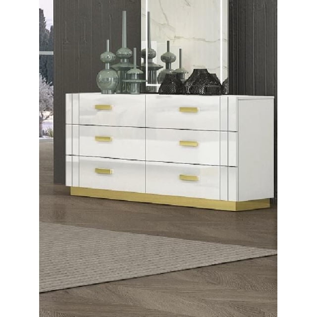 K-Living Tanner Dresser In White With Titanum Gold Metal Accent