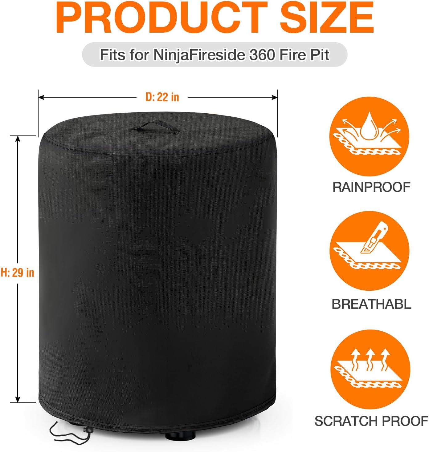 Round Fire Pit Cover 30Dx25H Waterproof Outdoor Gas Firepit Table Cover for BALI OUTDOORS Propane Fire Pit Column